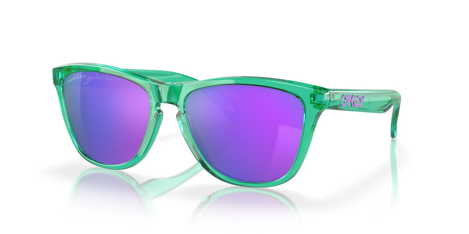 Oakley Frogskins Low Bridge Fit Shift Collection sunglasses Transparent Celeste frame Prizm Violet lens
