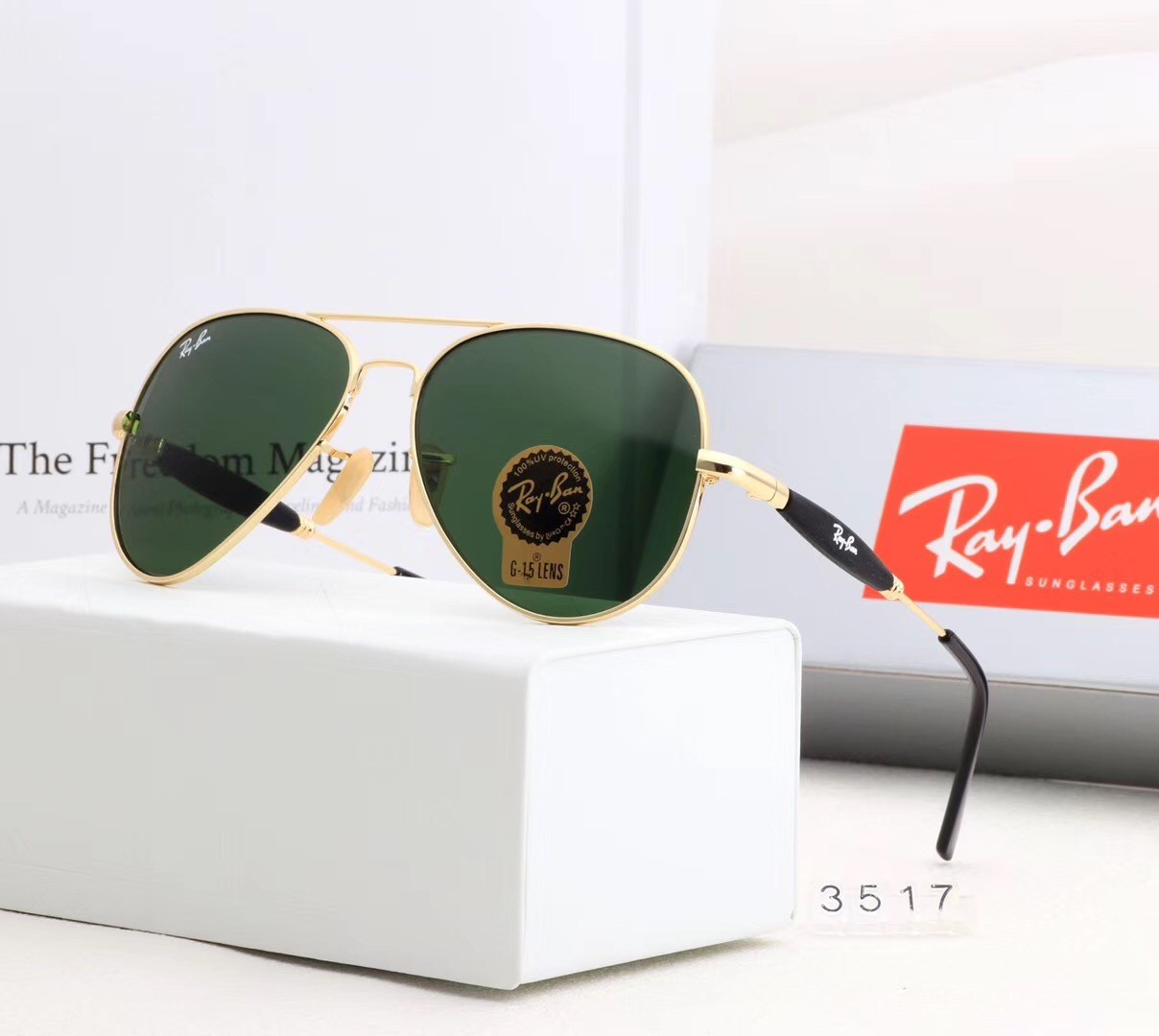 Ray Ban RB3517 Sunglasses Green/Gold with Black