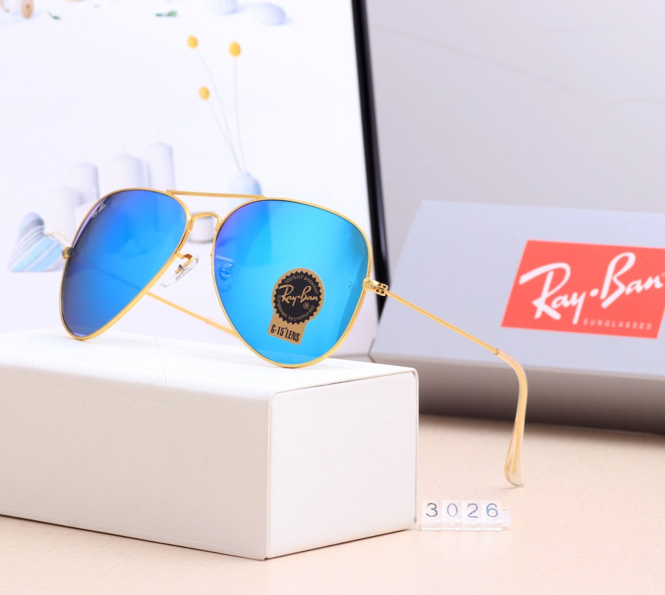 Ray Ban RB3026  Sunglasses Mirror Ice Blue/Gold