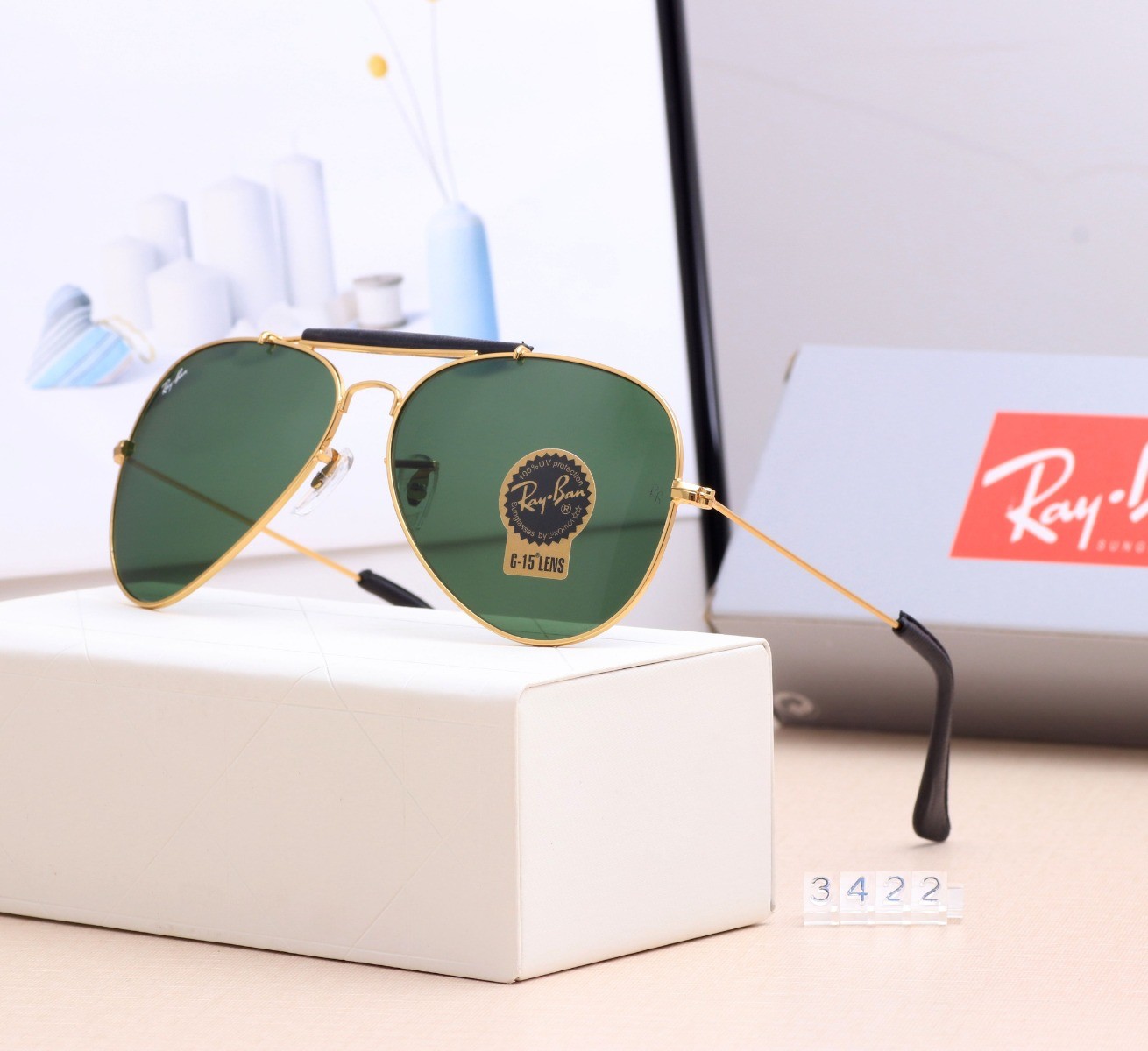 Ray Ban RB3422  Sunglasses Green/Gold with Black
