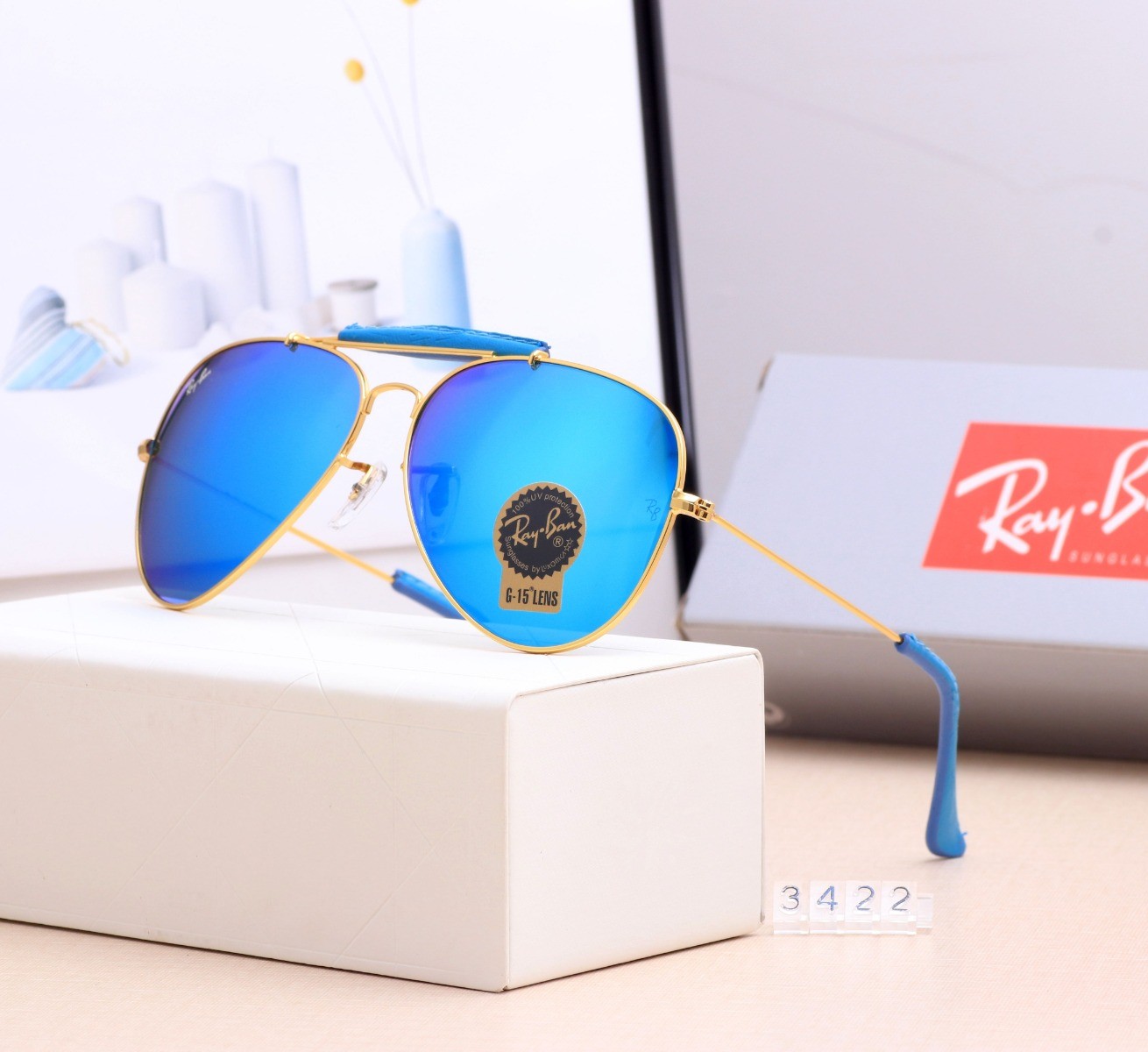 Ray Ban RB3422  Sunglasses Ice Blue/Gold with Blue