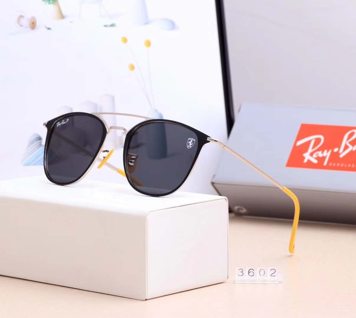 Ray Ban RB3602 Sunglasses Black/Silver with Yellow