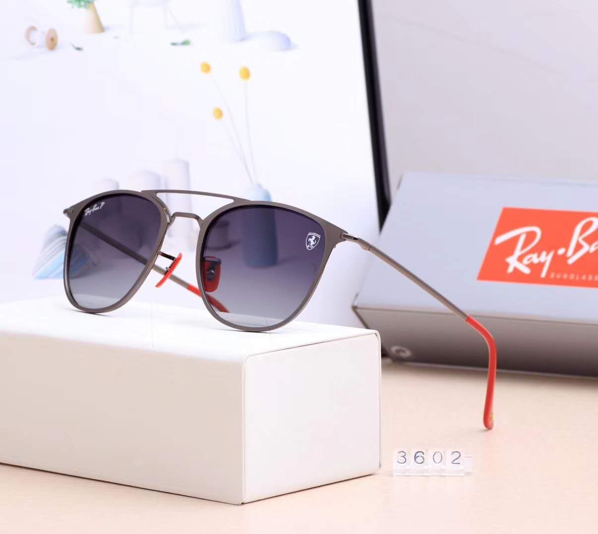 Ray Ban RB3602 Sunglasses Dark Gray/Gray with Red