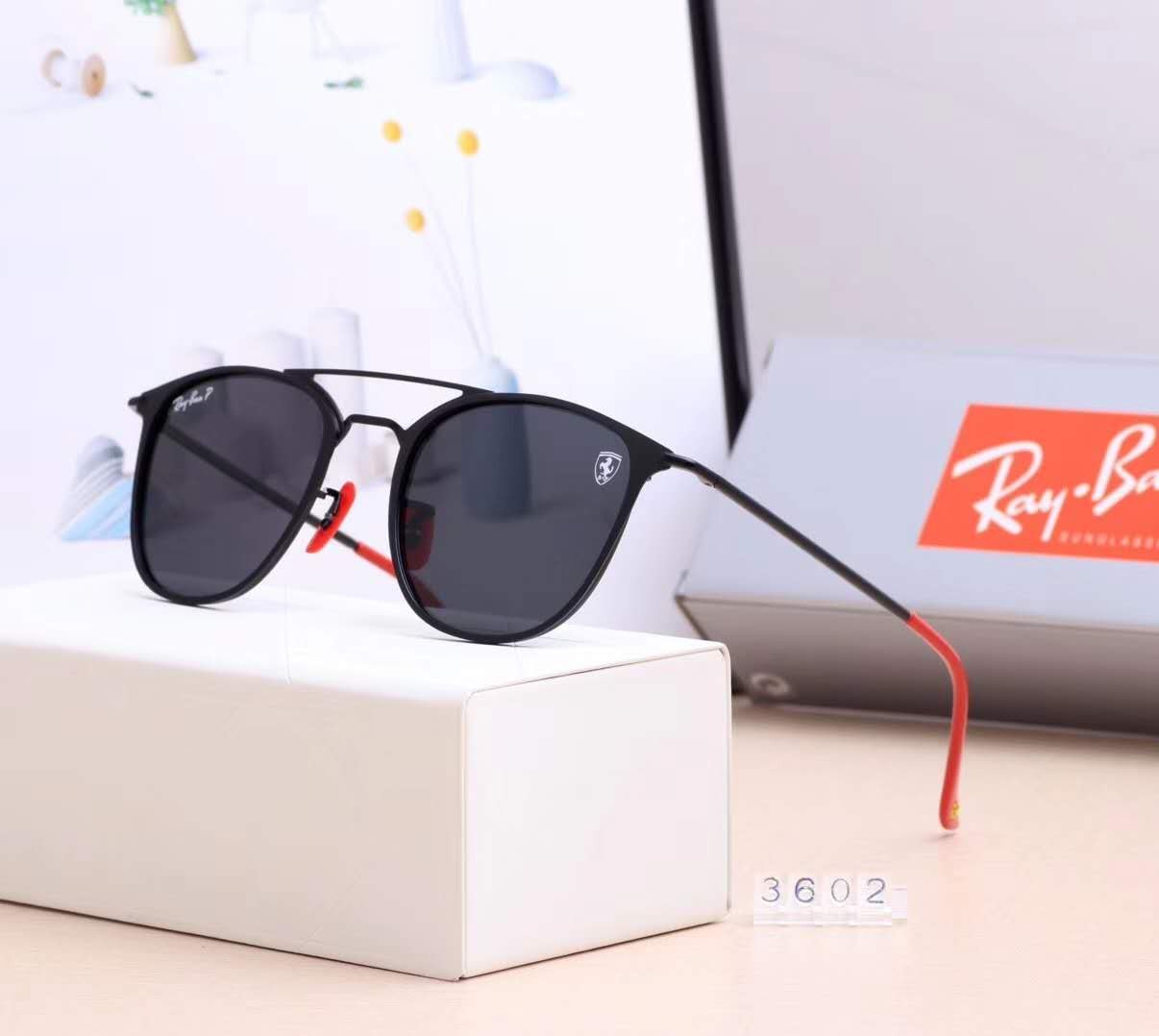 Ray Ban RB3602 Sunglasses Black/Black with Red