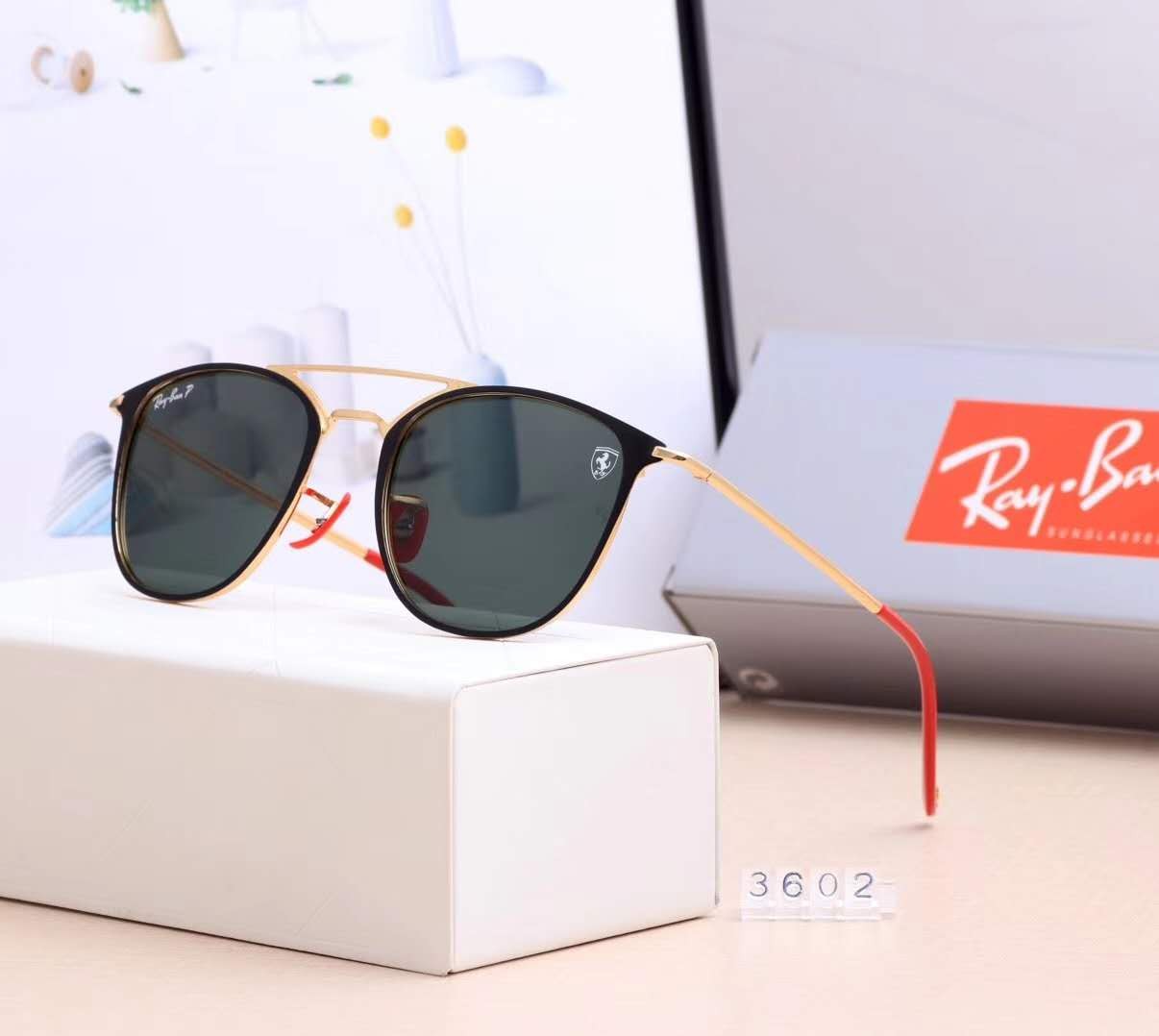 Ray Ban RB3602 Sunglasses Black/Gold with Red