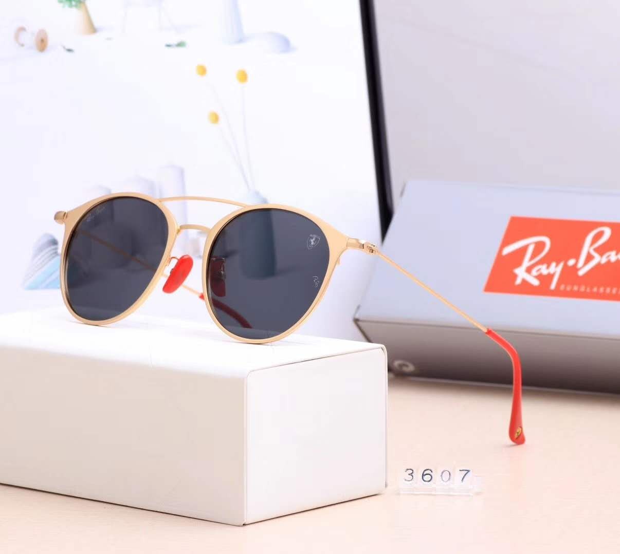 Ray Ban RB3607 Sunglasses Black/Gold with Red