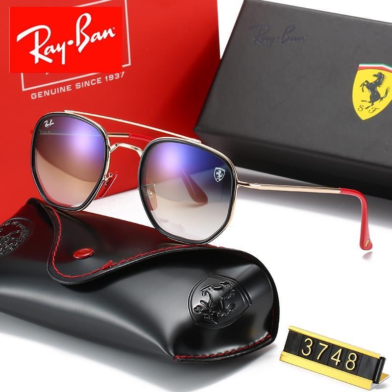 Ray Ban RB3748 Sunglasses Light Blue/Gold with Red with Black
