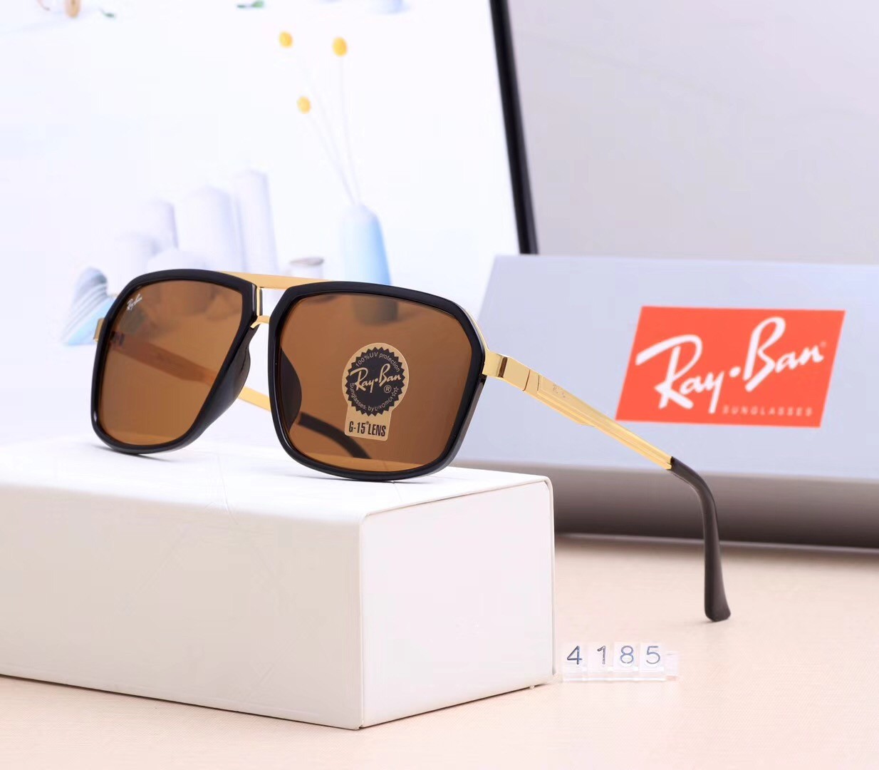 Ray Ban RB4185 Sunglasses Brown/Gold with Black