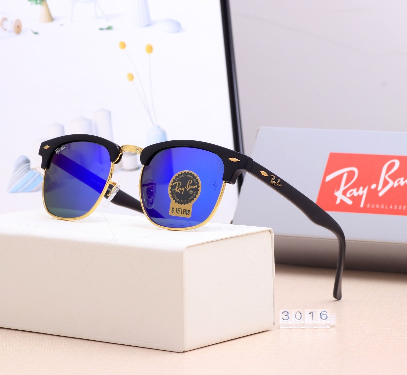 Ray Ban RB3016 Sunglasses Mirror Dark Blue/Black