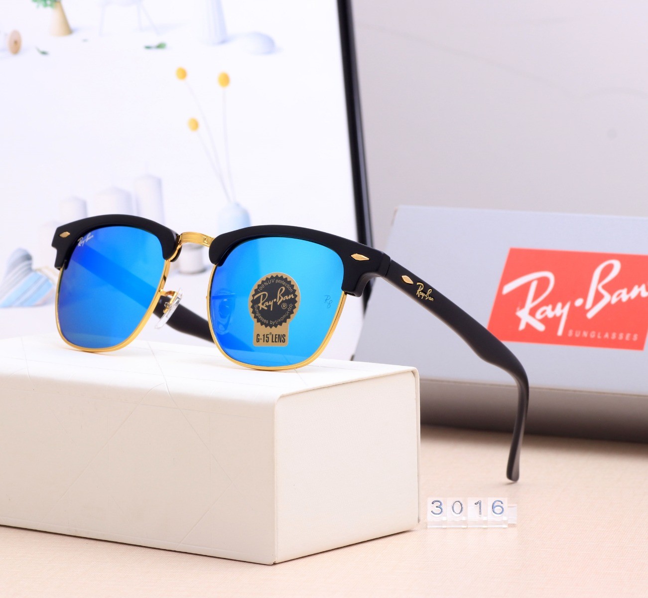 Ray Ban RB3016 Sunglasses Mirror Ice Blue/Black