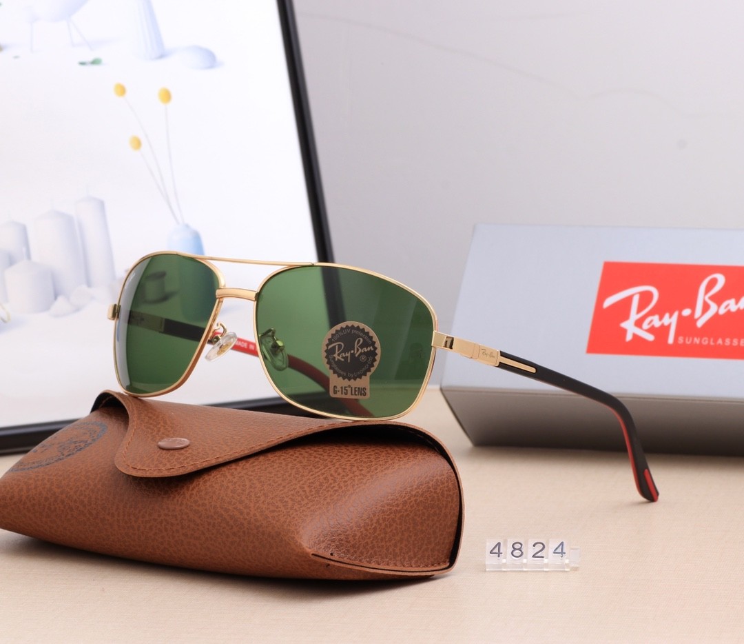 Ray Ban RB4824 Aviator Sunglasses Green/Gold with Black
