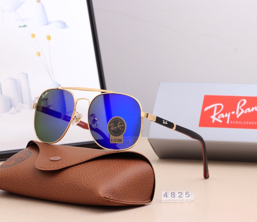 Ray Ban RB4825 Aviator Sunglasses Dark Blue/Black with Red