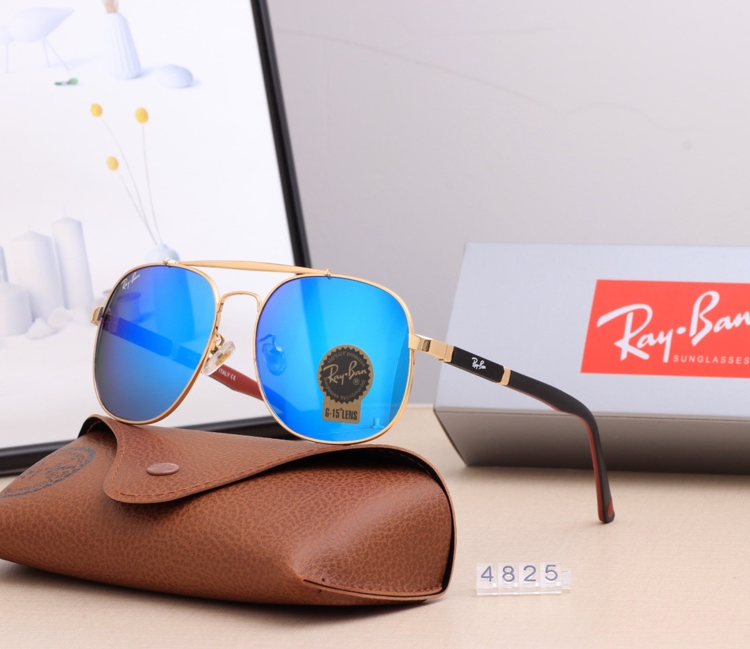 Ray Ban RB4825 Aviator Sunglasses Blue/Black with Red