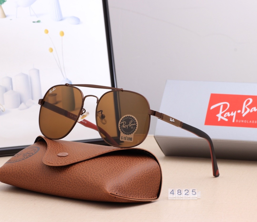 Ray Ban RB4825 Aviator Sunglasses Brown/Black with Red