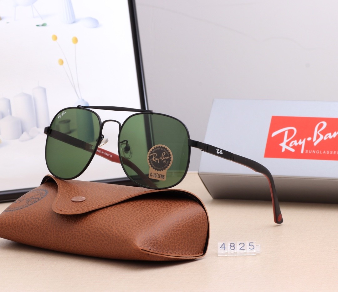 Ray Ban RB4825 Aviator Sunglasses Green/Black with Red