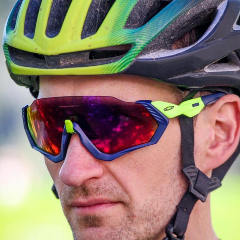 Oakley Flight Jacket Sunglasses Blue with Green/Ruby Ink + Gray and Clear Lens (free)