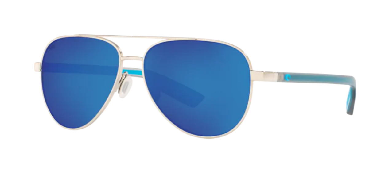 Costa Peli Mens Sunglasses Shiny Silver/Blue Mirror