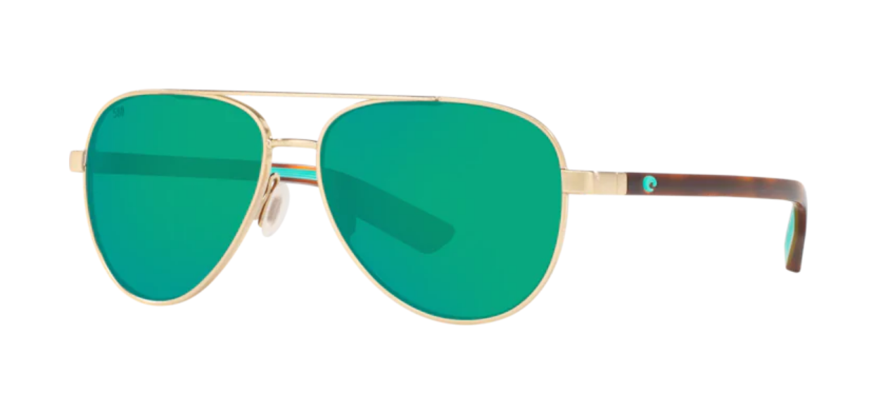 Costa Peli Mens Sunglasses Brushed Gold/Green Mirror