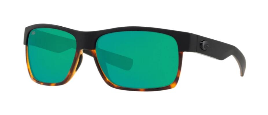 Costa Half Moon Mens Sunglasses Black/Shiny Tort/Green Mirror