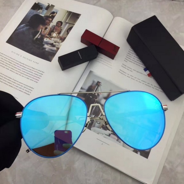 Men's Women's Thom Browne TB126 Aviator Sunglasses Blue Lenses