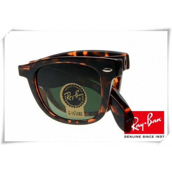 Ray Ban RB4105 Folding Wayfarer Sunglasses Black Fleck Frame Green G-15 Lens
