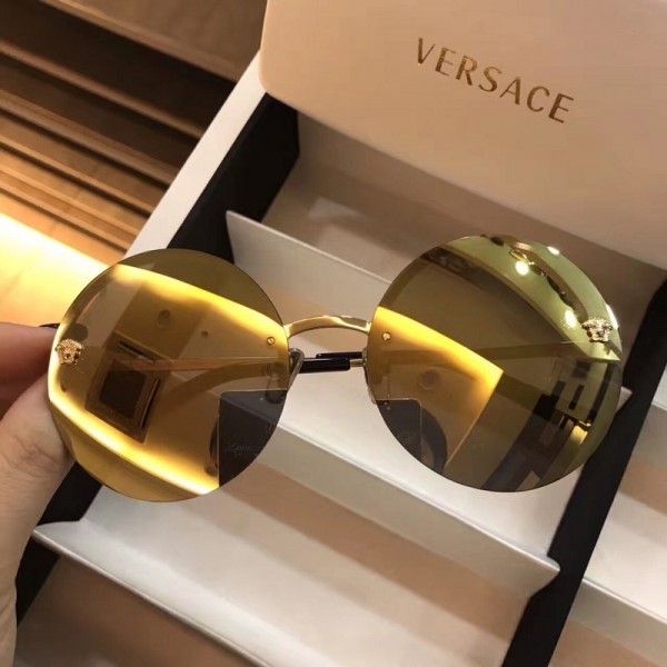 Versace 2176 Retro Medusa Logo Round Frame Sunglasses Dark Yellow