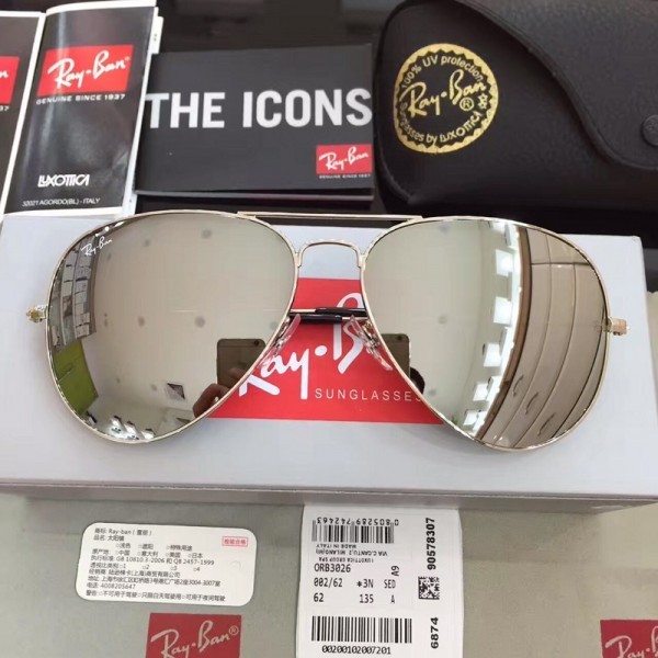 Men's Women's Ray Ban Original Aviator Sunglasses White Golden