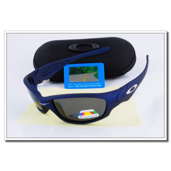 Cheap Oakley Straight Jacket Polarized Sunglasses RoyalBlue Frame Slate grey Iridium Lens Sale