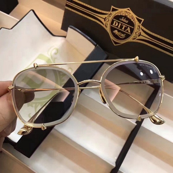 Men's Women's Dita Mach Round Metal Sunglasses Light Grey Gold