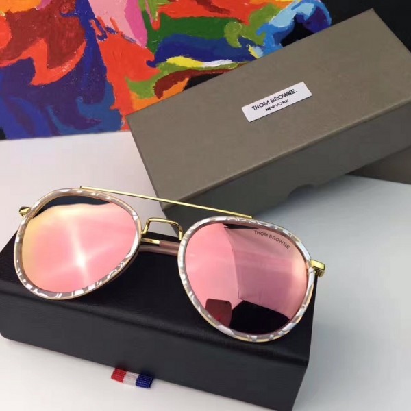 Thom Browne TB938 Sunglasses Pink Lenses Havana Metal Frame