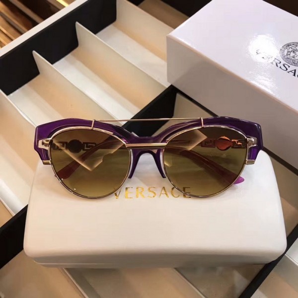 Versace VE2154B Cat Eye Sunglasses Brown Lenses Purple Frame