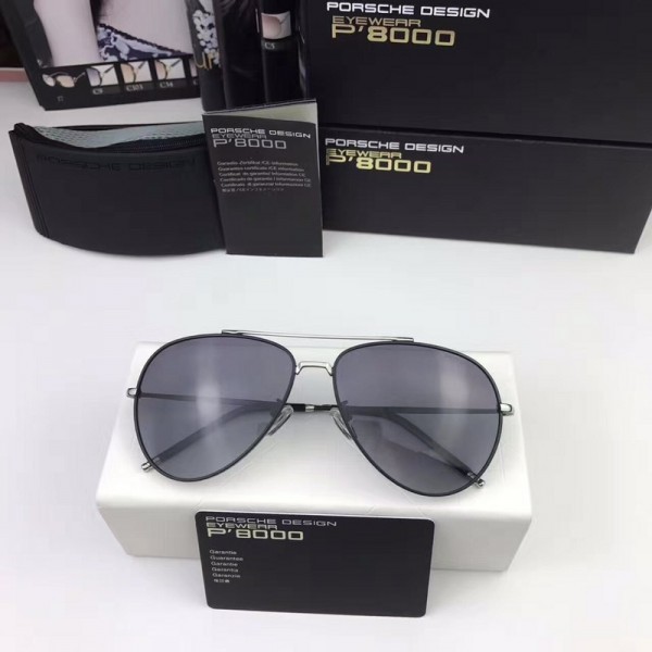 Porsche Design Silver P8558 Aviators Sunglasses Polarized Light Black