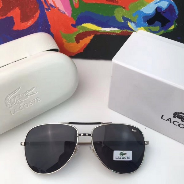 Men's Women's Lacoste Polarized Sunglasse Black Mirror Silver Frame