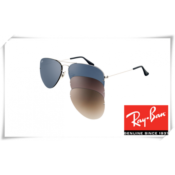 Ray Ban RB3460 Aviator Flip Out Sunglasses Silver Frame Blue Gradient Lens