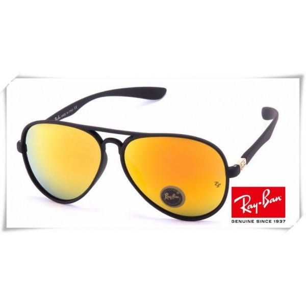 Ray Ban RB4180 Aviator Sunglasses Black Frame Yellow Mirror Lens