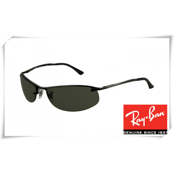 Ray Ban RB3179 Top Bar Oval Sunglasses Black Frame Deep Green Lens