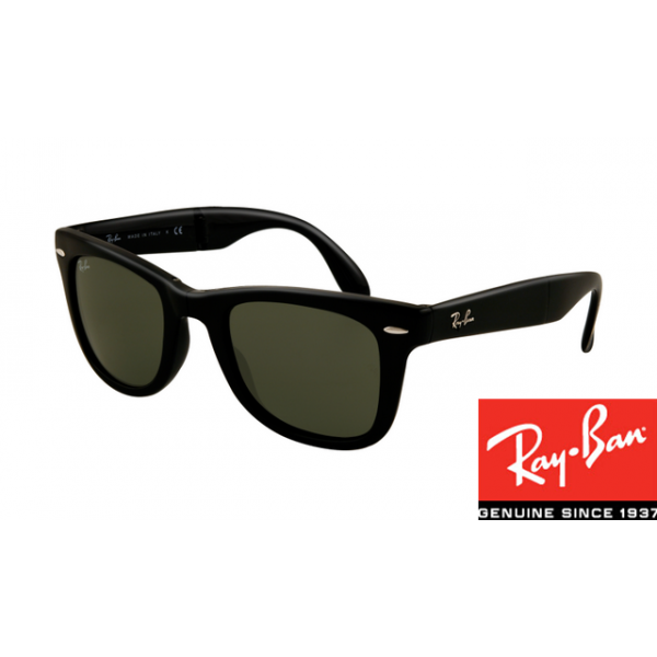 Ray Ban RB4105 Folding Wayfarer Sunglasses Black Frame Green Lens