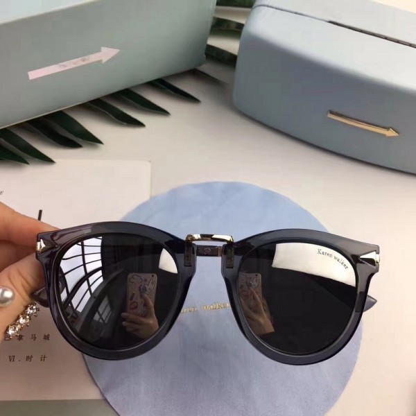 Women's Karen Walker Polarized Round Sunglasses Shiny Black Lenses