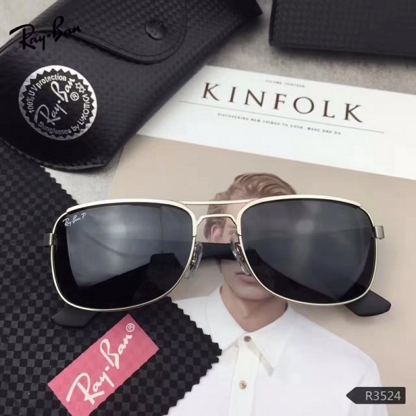 Ray Ban A3524 Polarized Sunglasses White Frame Black Lenses