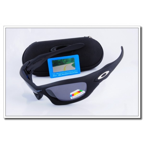 Cheap Oakley Straight Jacket Polarized Sunglasses Black Frame Slate grey Iridium Lens Sale