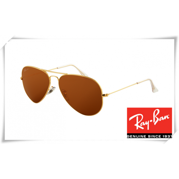Ray Ban RB3025 Aviator Sunglasses Gold Frame Deep Brown Lens
