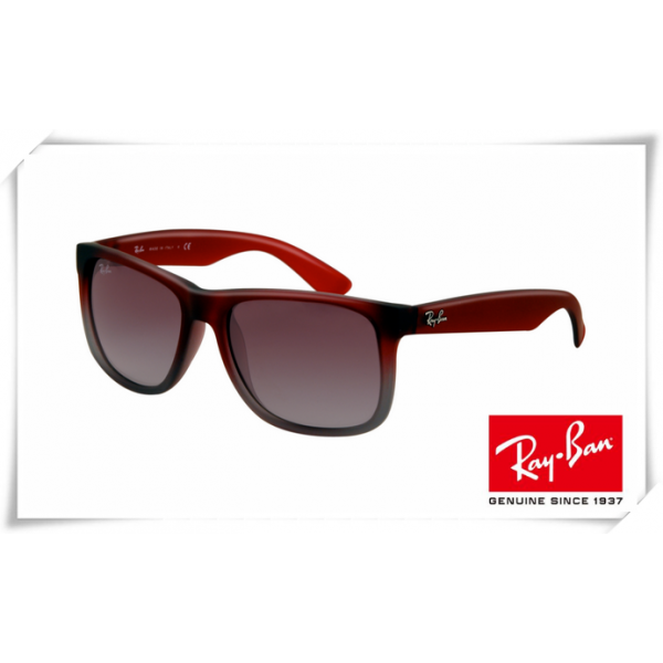 Ray Ban RB4165 Justin Sunglasses Rubber Red Frame Grey Gradient Lens