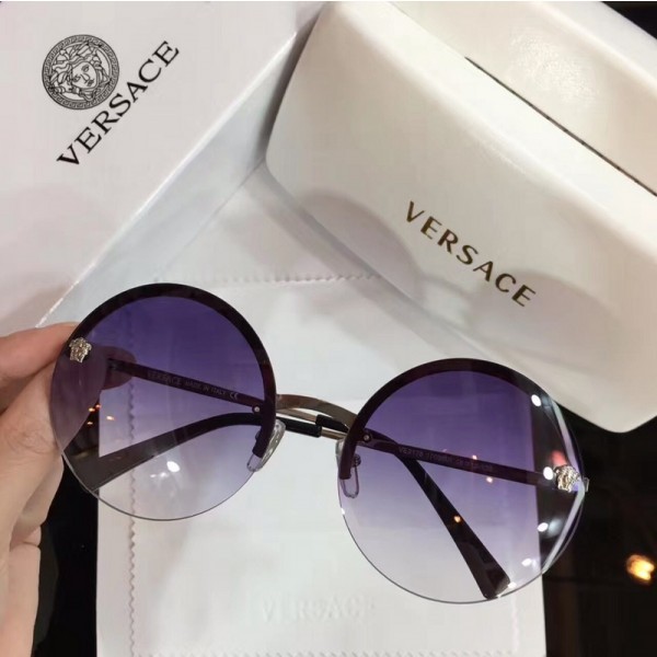 Versace 2176 Retro Round Frame Sunglasses Purple Lenses