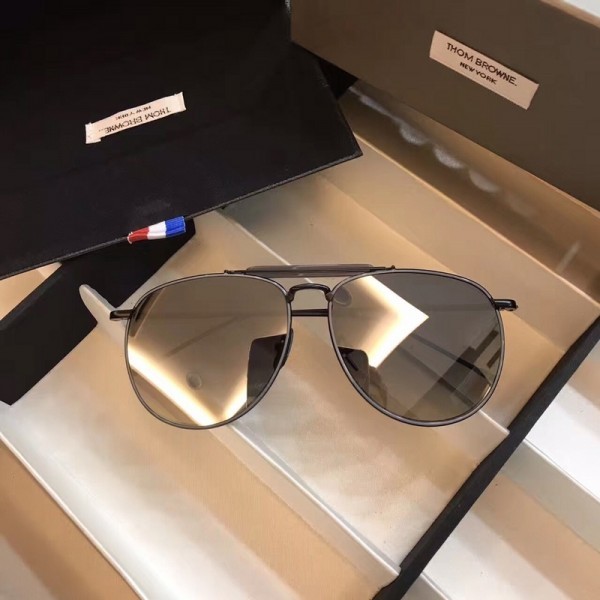 Thom Browne TB015B Sunglasses Light Dark Silver Lenses Black Frame