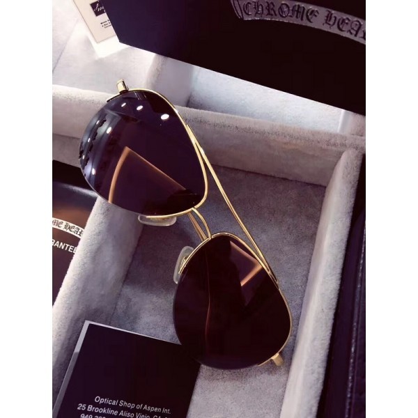 Chrome Hearts Sunglasses Black Lenses Gold Frame