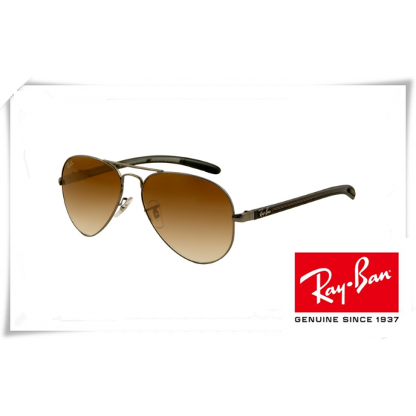 Ray Ban RB8307 Aviator Tech Sunglasses Carbon Fibre Gunmetal Frame Brown Gradient Lens