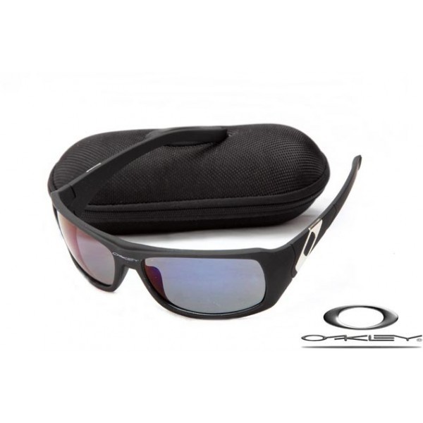 Oakley Sideways Sunglasses Black Frame Deep Blue Iridium Lens OAKLEY20156120