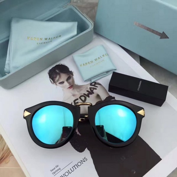 Karen Walker Harvest Eyewear Round Black Frame Blue Lenses
