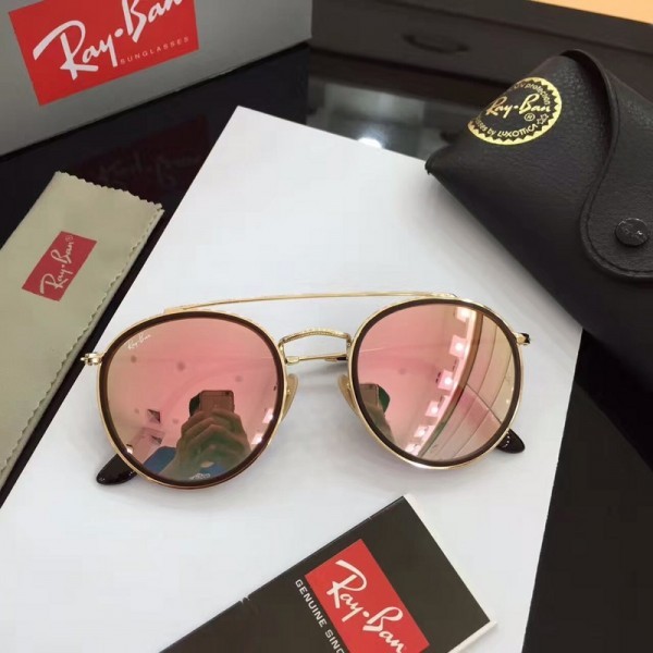 Ray Ban RB3647 Sunglasses Pink Lenses Gold Frame