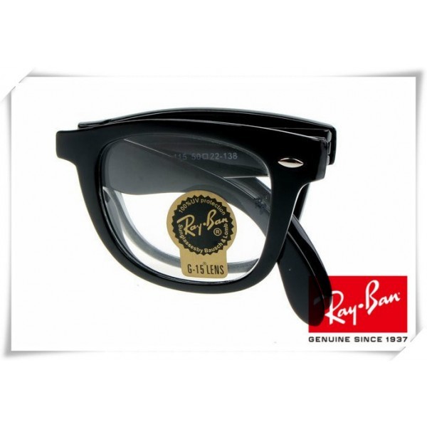 Ray Ban RB4105 Folding Wayfarer Sunglasses Black Frame Clear G-15 Lens